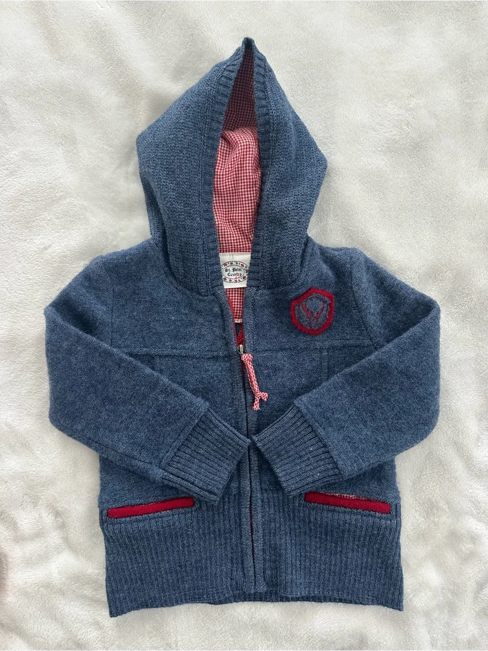 St. Peter Country Vintage 100% Wool ZipUp Sweater SZ 24M/2T Blue Deer 90s Winter